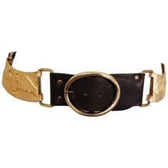 1970s Castlecliff Golden Eagles & Leather Belt. Thick brushed links between each leather pieced. Large oval front buckle, nonremovable. 31.5"-33.5" length. Golden Belt, Thick Belt, Golden Eagles, What Should I Wear, Leather Pieces, Leather Belts, Belt Buckles, Leather Belt, Eagles