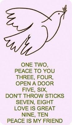 a poem written in black ink on a pink background with a white dove and the words peace to you three four five six