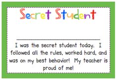 a card with the words secret student and an image of a teacher's note