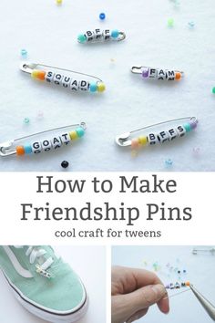 Friendship Pins, Friendship Crafts, Safety Pin Crafts, Crafts For Teens To Make, Craft Club, Fun Craft, Make Friends, Camping Crafts