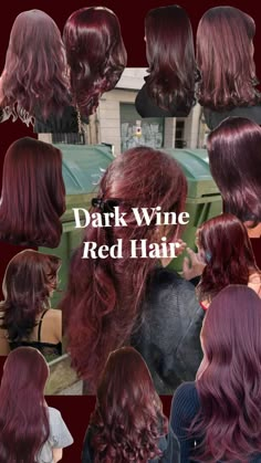 Wine Cherry Hair, Dark Wine Red Hair Aesthetic, Cherry Wine Red Hair Color, Dark Red Hair Dye Ideas, Red On Brunette Hair, Dark Wine Red Hair Burgundy, Cherry Red Dark Hair, Red Dye On Dark Hair, Red Wine Color Hair