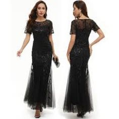 Women's Evening Dress 1920s Sequin Deco Mermaid Hem Maxi Long Ball Gown Black Pretty Guide, Size M Pit To Pit 18” Brand New Msrp $72.99 Black Short Sleeve Evening Dress, Short Sleeve Evening Dress For Cocktail And Prom Season, Short Sleeve Evening Dress For Cocktail Prom, Short Sleeve Cocktail Evening Dress For Prom, Glamorous Short Sleeve Gown For Evening, Short Sleeve Evening Gown For Prom Season, Evening Gown With Short Sleeves For Prom Season, Glamorous Short Sleeve Evening Gown, Black Short Sleeve Evening Dress For Cocktail