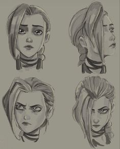 some sketches of different female heads with hair and piercings on each side of their faces