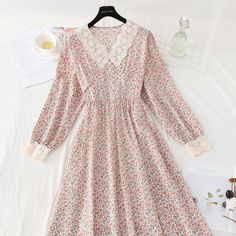 Fabric: Chiffon Size: S M L XL Color: green, pink, black, apricot Casual Long Sleeve Chiffon Dress, Casual Flowy Chiffon Dress With Long Sleeves, Casual Flowy Chiffon Long Sleeve Dress, Flowy Long Sleeve Chiffon Dress Casual, Casual Long Sleeve Chiffon Dress For Garden Party, Long Sleeve Chiffon Dress For Garden Party, Casual Green Chiffon Midi Dress, Feminine Long Sleeve Chiffon Dress For Spring, Long Sleeve Chiffon Midi Dress For Garden Party