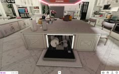 a virtual kitchen with white cabinets and black counter tops