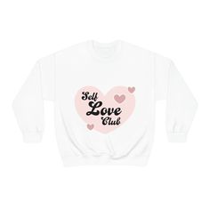 Self Love Club - Valentine's - Ideal for any situation, a unisex heavy blend crewneck sweatshirt is pure comfort. These garments are made from polyester and cotton. This combination helps designs come out looking fresh and beautiful. The collar is ribbed knit, so it retains its shape even after washing. There are no itchy side seams on these sweaters.  .: 50% cotton, 50% polyester .: Medium-heavy fabric (8.0 oz/yd² (271.25 g/m .: Loose fit .: Sewn-in label .: Runs true to size Self Love Club, Love Club, Sew-in Labels, Heavy Fabric, Crewneck Sweatshirt, Self Love, Sweat Shirt, Ribbed Knit, Gender Neutral