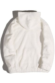 White Letter Embroidered Long Sleeve Men's Sherpa Hoodie White Fleece-lined Hoodie For Streetwear, White Fleece Sweatshirt For Winter, White Fleece Hooded Jacket For Winter, Cozy White Hooded Jacket For Winter, Cozy White Winter Hooded Jacket, Winter Sherpa Hoodie With Fleece Lining, White Fleece Hooded Jacket For Cold Weather, Casual Sherpa Hoodie With Cozy Fit, Cozy Fit Sherpa Sweatshirt For Winter