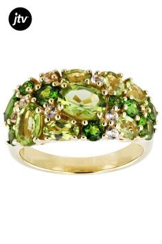 1.01ctw Chrome Diopside, 1.98ctw Manchurian Peridot��� And 0.24ctw White Topaz 18k Yellow Gold Over Sterling Silver Ring. Measures Approximately 0.85"L x 0.43"W. Not sizeable. Oval Green Multi-stone Gemstones, Green Oval Multi-stone Gemstones, Green Multi-stone Gemstones In Fine Jewelry Style, Green Multi-stone Gemstones Fine Jewelry, Green Multi-stone Fine Jewelry Gemstones, Green Multi-stone Gemstones For May Birthstone, Green Chrome, White Topaz, Sterling Silver Ring