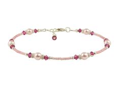 Custom handmade sterling silver fuchsia pink rose pearl beaded anklet. This pink beaded anklet created with pink seed beads, fuchsia pink Swarovski Austrian crystals, pink rose Swarovski crystal-based pearls, Bali .925 silver, and sterling silver. This beaded anklet is custom made to order and available in a variety of sizes. Pink Anklets For Festival, Elegant Adjustable Pink Anklets, Elegant Pink Adjustable Anklets, Handmade Pink Anklets As Gift, Elegant Pink Beaded Bracelets With Tiny Beads, Elegant Pink Beaded Bracelet With Tiny Beads, Pink Anklet, Handmade Anklets, Beautiful Anklet