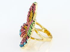 Multicolor Crystal Gold Tone Butterfly Statement Ring Jewelry Television, Broken Chain, Green Crystal, Pearl Strands, Affordable Jewelry, Green Crystals, Pink Crystal, Types Of Rings, Blue Crystals