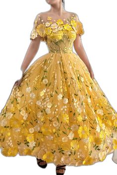 Spring Ball, Floral Floor, Short White Dress Wedding, Knee Length Wedding Dress, Mini Wedding Dresses, Yellow Dresses, Floral Corset, Dress Women Elegant, Frocks For Girls