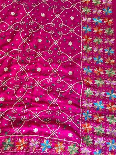 This beautiful pure chinon silk pink phulkari dupatta is a must-have for any wardrobe. This unique piece is handcrafted with intricate phulkari embroidery and gotta patti work, making it truly special item. Pure Chinon Silk 2.5 meter Phulkari gotta patti work Hand embroidered Dry clean Occasion: Festive Dispatched in 1-3 business days Product Note:​ This is a handcrafted product from artisans and producer groups and due to the nature of the product, slight variation in colors or design may occur Pink Raw Silk Saree With Dori Work, Pink Raw Silk Traditional Wear With Dori Work, Silk Traditional Wear With Dori Work In Pink, Pink Silk Traditional Wear With Dori Work, Pink Raw Silk Fabric With Zari Embroidery, Pink Dori Work Art Silk Dupatta, Pink Raw Silk Embroidered Fabric In Traditional Drape, Pink Raw Silk Embroidered Fabric With Traditional Drape, Pink Raw Silk Fabric With Traditional Drape