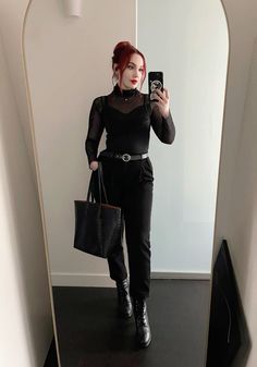 Alternative Classy Outfits, Dark Glamour Aesthetic Outfit, Chic Goth Aesthetic, Night Out Work Outfit, Alternative Fashion Office, Goth Work Attire, Halloween Inspired Work Outfit, Black Dressy Casual Outfits