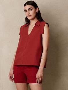 Deep V-Neck Collar Top | Banana Republic Factory Johnny Collar, Top Banana, Banana Republic Factory, Collar Top, Neck Collar, Deep V Neck, Deep V, Banana Republic, Sustainability