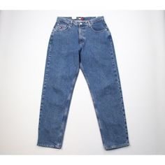 Deadstock Vintage 90s Tommy Hilfiger Womens Size 14 L Spell Out Baggy Jeans Blue Womens Jeans New With Tags Womens Size 14l Measurements Are: 16 Inches Across The Waist Laid Flat 32 Inch Inseam 42.5 Inches From Top To Bottom 7.5 Inch Leg Open Blue Cotton Check Out My Other Items In My Store! Pr1430 Classic Blue Bottoms For Streetwear, Tommy Hilfiger Blue Straight Leg Bottoms, Tommy Hilfiger Blue Denim Bottoms, Tommy Hilfiger 90s, Baggy Fit Jeans, Hipster Jeans, Black Hipster, 90s Tommy Hilfiger, Dark Wash Flare Jeans