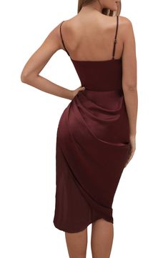 Revamp your date-night look in this divine corset dress cut from lustrous stretch satin with a cinched waist and gathered side for an hourglass silhouette. The corset is lined with stretch crepe that gives a nonslip effect to keep the bodice perfectly in place at all times. Exclusive retailer 53" length Sweetheart neck Tulip hem Lined Polyester/acetate/elastane Dry clean Imported