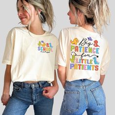 "School Nurse Shirts,Big Patience for Little Patients,Dinosaur School Nurse Shirt,Elementary School Nurse,PreK School Nurse Appreciation Gift Welcome to Macievision Shop! I am so happy to see you here. HOW TO ORDER 1. Select the shirt 𝗦𝘁𝘆𝗹𝗲 2. Select the 𝗦𝗶𝘇𝗲 3. Select the shirt color 4. Select the quantity, 5. Click 𝗔𝗗𝗗 𝗧𝗢 𝗖𝗔𝗥𝗧. If you want to buy more than one, please go back to the listing and repeat the steps. \"If you have any question, please send us a message.\" BRAND If you want a specific brand, please send us a message right after you place the order. Otherwise, we will send you the t-shirt according to what we have in stock. SIZE CHART We suggest you choose the size you usually wear. They are true to size. CARE INSTRUCTIONS Turn the sweatshirt inside out before School Nurse Shirts, School Nurse Appreciation Gifts, School Nurse Appreciation, School Nurse Office Decorations, Substitute Binder, School Nurse Office, Nurse Shirts, Teaching Outfits, I Love My Job