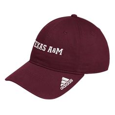 Show off your Texas A&M Aggies pride with this adidas Locker Room Wordmark Slouch Adjustable Hat. The adidas Locker Room Slouch hat has a relaxed structure and sits low on the head for a comfortable wear.  Embroidered team wordmark across the front panels lets you represent the Aggies in style. Panels with eyelets for extra breathability will keep you cool and comfortable all day long. Adidas Adjustable Hat With Curved Brim, Adjustable Adidas Hat With Logo, Casual Adidas Hat With Logo, Casual Adidas Logo Cap, Adidas Adjustable Curved Brim Hats, Adjustable Adidas Hat With Curved Brim, Adjustable Adidas Curved Brim Hat, Adidas Curved Brim Adjustable Hat, Adjustable Adidas Hat