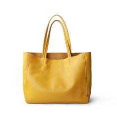 Yellow Horizontal Soft Leather Tote Bag for Women Women Bags Fashion Casual, Lv Bags, Genuine Leather Totes, Handbags Casual, Commuter Bag, Leather Handbags Women, Saint John, Luxury Bag, Leather Bag Women