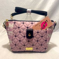 Betsey Johnson Bj Luv Pink / Blush Black White Embroidered Quilted Hearts Stripes Striped Polka Dots Purse Hand Bag Crossbody Cross Body Shoulder Strap Gold Chain Strap Lined Interior Interior Zipper Pocket Interior Slip Pockets Front Exterior Button Closure Slip Pocket 7” Seam To Seam Flat Black Bottom Base Approximately ; 10 “ X 6.5” X 3” Please Feel Free To Shop My Closet Bundle And Save On Shipping Thank You Marie’s Home And Body Pink Top Handle Bag With Zipper Closure, Pink Pouch Bag With Detachable Strap, Pink Pouch Shoulder Bag With Detachable Handle, Pink Evening Bag With Zipper Closure, Pink Shoulder Bag With Zipper Closure For Evening, Pink Crossbody Shoulder Bag With Detachable Handle, Feminine Pink Shoulder Bag With Zipper Closure, Quilted Hearts, Kitty Items