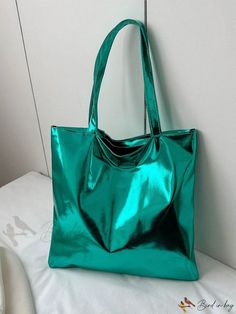 Bird in Bag - Double-Handle Funky Zip-Up Shoulder Tote Bag Green Large Capacity Party Bags, Casual Tote Party Bag, Casual Tote Bag For Party, Casual Party Tote Bag, Green Casual Party Bag, Casual Party Bags With Large Capacity, Casual Gold Bags For Parties, Green Tote Shoulder Bag For Party, Shoulder Tote Bag