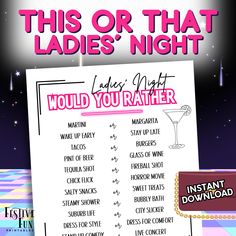 this or that ladies'night would you rather know? - instant party game for adults