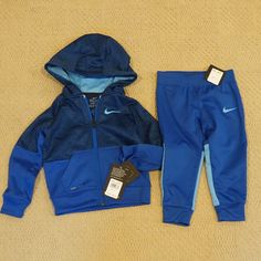 Brand New With Tags. Blue Cotton Hooded Tracksuit, Blue Hooded Cotton Tracksuit, Blue Hooded Tracksuit For Sports, Blue Hooded Tracksuit With Pockets, Nike Blue Playtime Sets, Nike Tracksuit For Sports, Nike Long Sleeve Blue Set, Nike Blue Activewear For Winter, Blue Sports Sets For Winter