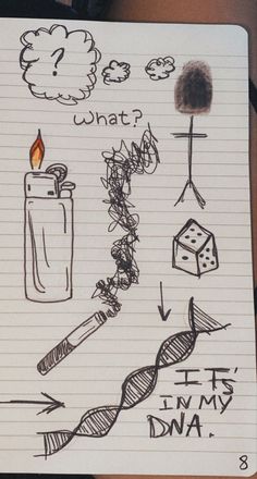 a notebook with some doodles on it and an image of a lighter in the middle