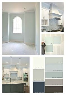 several different colors of paint in a kitchen