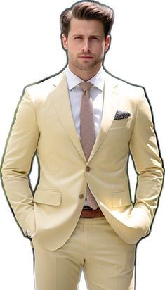 Classic Yellow Suits For Work, Classic Yellow Suit For Work, Classic Yellow Blazer For Business, Classic Yellow Suits For Semi-formal Occasions, Classic Yellow Notch Lapel Suits, Yellow Classic Formal Suits, Classic Yellow Formal Suits, Two Piece Suit For Men, Mens Wedding Suits