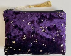 Velvet Pouch Bag As Gift, Velvet Pouch Bag For Gifts, Velvet Pouch Bag For Gift, Bee Makeup, Velvet Purple, Purple Star, Slouchy Bag, Stars Moon, Costura Diy