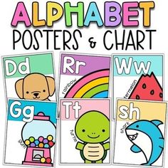 alphabet posters and chart with pictures of animals