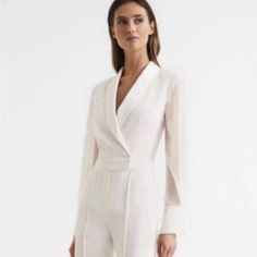 Reiss Jumpsuit. Nwt. Can’t Find Anywhere. Us Size 2 Elegant Summer Pantsuit With Long Sleeves, Summer Elegant Long Sleeve Pantsuit, Elegant Summer Long Sleeve Pantsuit, Elegant Long Sleeve Summer Pantsuit, Elegant White Long Sleeve Jumpsuit, Elegant Tailored Jumpsuits And Rompers For Spring, Elegant Long Sleeve Summer Suits, Elegant Long Sleeve Formal Jumpsuits And Rompers, Elegant White Jumpsuit For Formal Occasions