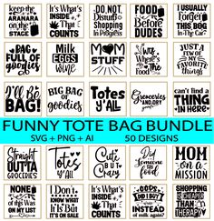 funny tote bag bundle svg and dxf files for silhouette cut file