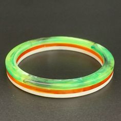 Vintage Bakelite Layered Laminated Bangle Bracelet Multicolor Marbled Green, Red Orange & White Bakelite Bangles, Vintage Bakelite, Jewelry Vintage, Orange White, Bangle Bracelet, Womens Jewelry Bracelets, Bangle Bracelets, Vintage Ladies, Vintage Jewelry