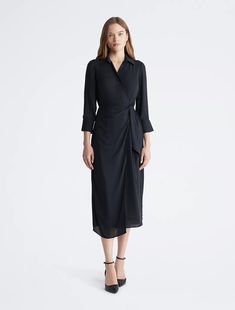 Wrap Maxi Dress, Black Beauty Trouser Outfits, Wrap Maxi Dress, Calvin Klein Woman, Maxi Wrap Dress, Black Maxi Dress, Dress Clothes For Women, Women's Leggings, Calvin Klein, Long Sleeves