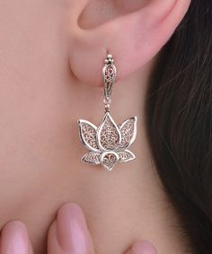 Welcome to my enchanting collection of sterling silver filigree art lotus flower woman dangle drop earrings! Matching bracelet is available: https://rosesilverjewelry.etsy.com/listing/1676508366/sterling-silver-filigree-lotus-flower. Matching pendant necklace is available: https://rosesilverjewelry.etsy.com/listing/1676443164/925-sterling-silver-lotus-flower-woman. Add a touch of elegance and grace to your ensemble with these exquisite earrings. Crafted from high-quality 925 sterling silver, eac Pierced Jewelry Gift For Her, Silver Flower Jewelry With Matching Earrings, Silver Pierced Flower Earrings For Gift, Elegant Hypoallergenic Sterling Silver Jewelry, Intricate Dangle Jewelry For Anniversary, Delicate Jewelry With Matching Earrings For Her, Anniversary Jewelry With Intricate Dangle Design, Sterling Silver Flower-shaped Jewelry With Matching Earrings, Elegant Flower Earrings For Mother's Day