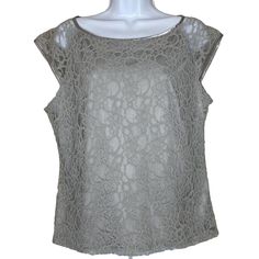 Nwt Laundry By Shelli Segal Women Sz L Gray Silver Short Cap Sleeve Lace Blouse. Msrp $125 Measurements In Photos Are Approximate. Smoke Free Pet Friendly Home 3 Silver Tops For Summer Wedding, Silver Wedding Tops For Summer, Summer Wedding Silver Tops, Puffy Sleeve Top, Green Halter Top, Red Sleeveless Blouse, Lace Top Blouse, Pink Sleeveless Blouse, Silver Shorts