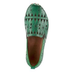 Our Spring Step Fusaro leather slip-on loafer is a European influenced design featuring geometric laser cutouts and etching for a unique modern appeal. Heel Height (approximately): 1/2" flat platform Features: -High quality leather upper, round toe silhouette, pull-on heel tab, artisan stitched construction. -Dual-side Spring Loafers, Comfort Chic, Loafer Shoe, Shoe For Women, Laser Cutout, Spring Step Shoes, Free Shoes, Leather Cushion, Navy And Green