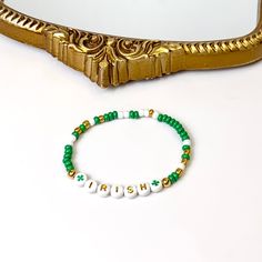 Share the luck of the Irish with these adorable Stretch Friendship Bracelets. Adorned with vibrant hues and fun phrases, these bracelets symbolize the bond of friendship. Stretchable for a comfortable fit, they make the perfect gift to share love and laughter. **Please note that beading may vary by design.** Bracelet measures 2.25 inches in diameter and stretches. *Anytime you purchase 3 of the 3 for $10 items, your price drops! Regular $4.95, these items are 3 for $10. Mix and match with other Green Personalized Novelty Bracelets, Novelty Personalized Friendship Bracelets, Novelty Personalized Bracelets For Best Friend, Personalized Novelty Bracelets For Best Friend, Green Novelty Jewelry With Letter Beads, Adjustable Green Jewelry For Best Friend Gift, Stackable Name Bracelet For Friendship, Novelty Green Beaded Bracelets For Friendship, Personalized Novelty Bracelets For Friendship