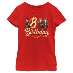 Have a fantastical birthday this year and unlock magical secrets hiding in the closet under the stairs with these officially licensed Harry Potter styles! Head to Hogwarts with your favorite witches and wizards and learn to defeat He Who Shall Not Be Named! This Girls' Harry Potter and the Deathly Hallows: Part 2 8th Birthday Friends Graphic T-Shirt portrays Harry Potter, Hermione Granger, and Ron Weasley in a cute animated style alongside the words: "8th birthday" printed in yellow lettering ac Deathly Hallows Part 2, Friends Graphic, Birthday Friends, Harry Potter Hermione Granger, The Deathly Hallows, Harry Potter 10th Birthday Shirt, Closet Under The Stairs, Harry Potter 6, Harry Potter 5