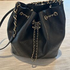 Rare Chanel Bucket Bag Only Used Once In Great Condition As Minor Leather Bubble As You Can See In The Photos But You Can Barely Notice On Bag. Chanel Bucket Bag, Chanel Bags, Chanel Bag, Bucket Bag, Chanel, Bag Lady, Shoulder Bag, Leather, Black