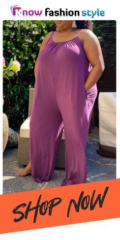 Purple Fashion Casual Solid Backless Spaghetti Strap Plus Size Jumpsuits Summer Loungewear Jumpsuits And Rompers In Solid Color, Solid Color Non-stretch Summer Jumpsuits And Rompers, Non-stretch Solid Color Summer Jumpsuits And Rompers, Non-stretch Solid Color Jumpsuits And Rompers For Summer, Non-stretch Trendy Strapless Jumpsuit For Summer, Trendy Non-stretch Strapless Jumpsuit For Summer, Solid Color One-piece Jumpsuits For Summer, Casual Solid Color Spaghetti Strap Jumpsuit, Summer Beach Jumpsuits And Rompers In Solid Color