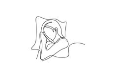 a single continuous line drawing of a woman's head with her hands in her hair