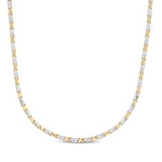 Embrace a whole new style with the subtle "XO" motif of this chic necklace. Crafted in 10K two-tone gold Polished 10K yellow gold X links alternate with textured 10K white gold links from end to end The 18-inch necklace secures with a lobster clasp Xo Necklace, Christmas Necklace, Chic Necklace, Gold Polish, Accessories Jewelry Necklace, New Style, Lobster Clasp, Apparel Accessories, Two Tone