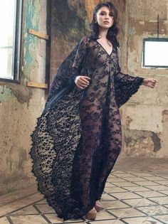 Deep V-neck Backless Lace-up See-through Cover-ups Lace Caftan, Honeymoon Dress, Kimono Beach, Maxi Kimono, Chiffon Kimono, Honeymoon Outfits, Kaftan Maxi Dress, Lace Kimono, Lace Chiffon