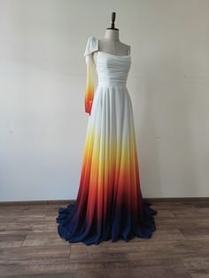 NEW Hand Painted Ombre Wedding Dress. Sunset Wedding Dress. - Etsy Wedding Dresses Ombre, Sunset Ombre Dress, Sunset Wedding Dress, Wedding Dress Colorful, Dip Dye Wedding Dress, Ombre Bridesmaid Dresses, Painted Skirt, Colorful Wedding Dress, Dye Wedding Dress