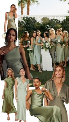 the bridesmaids are all dressed in green