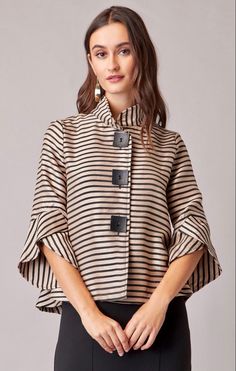 Black And Gold Jacket, Gold Jacket, Joseph Ribkoff, Fashion Tops, Jacket Style, Stripe Print, Stylish Dresses, Look Fashion, Black And Gold