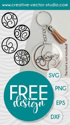 a key chain with the word free design on it and three different designs in front